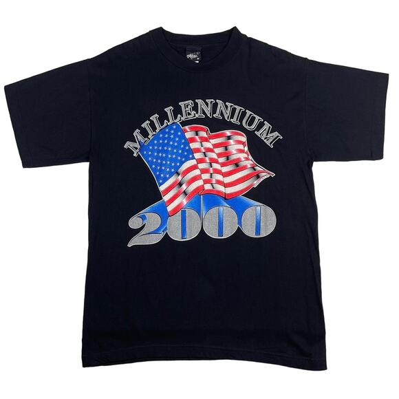 Vintage New Years Celebration Millennium USA 2000 Y2K Flag Shirt Size Medium - Picture 1 of 8